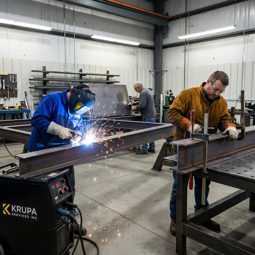 Steel fabricators assembling custom metal components