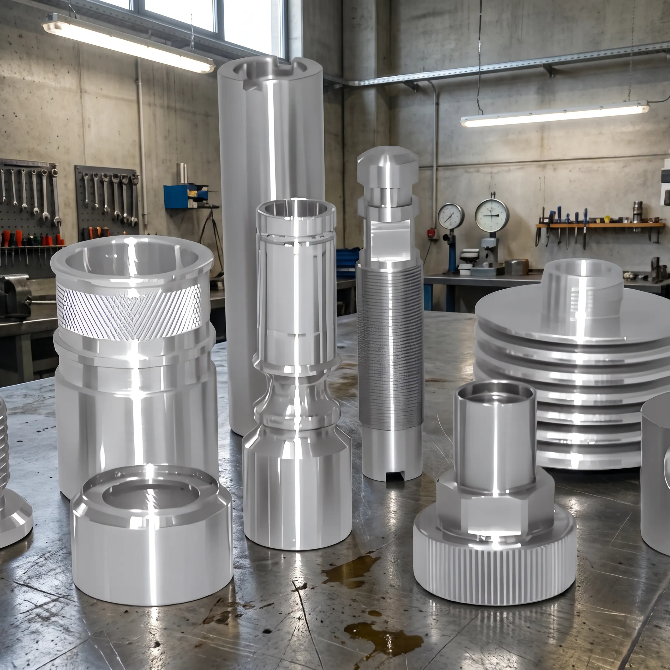 Finished precision cast metal components after machining and inspection