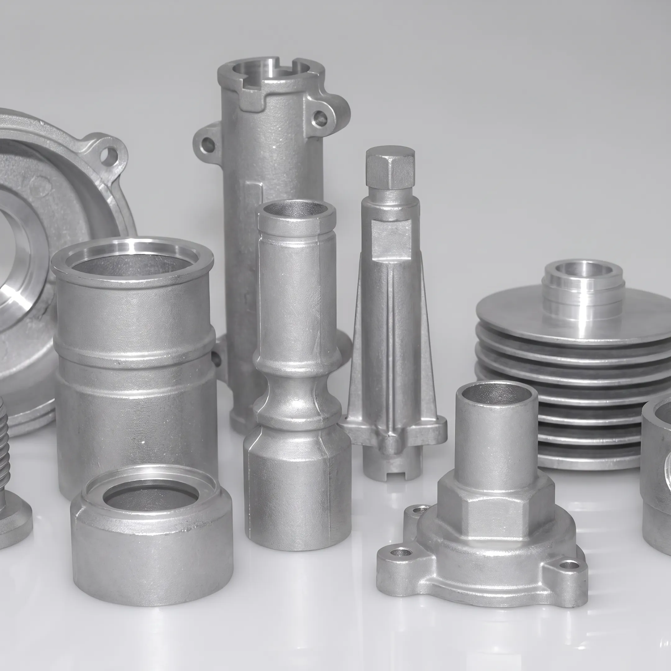 Precision finished aluminium die cast automotive engine components and housings on an inspection table