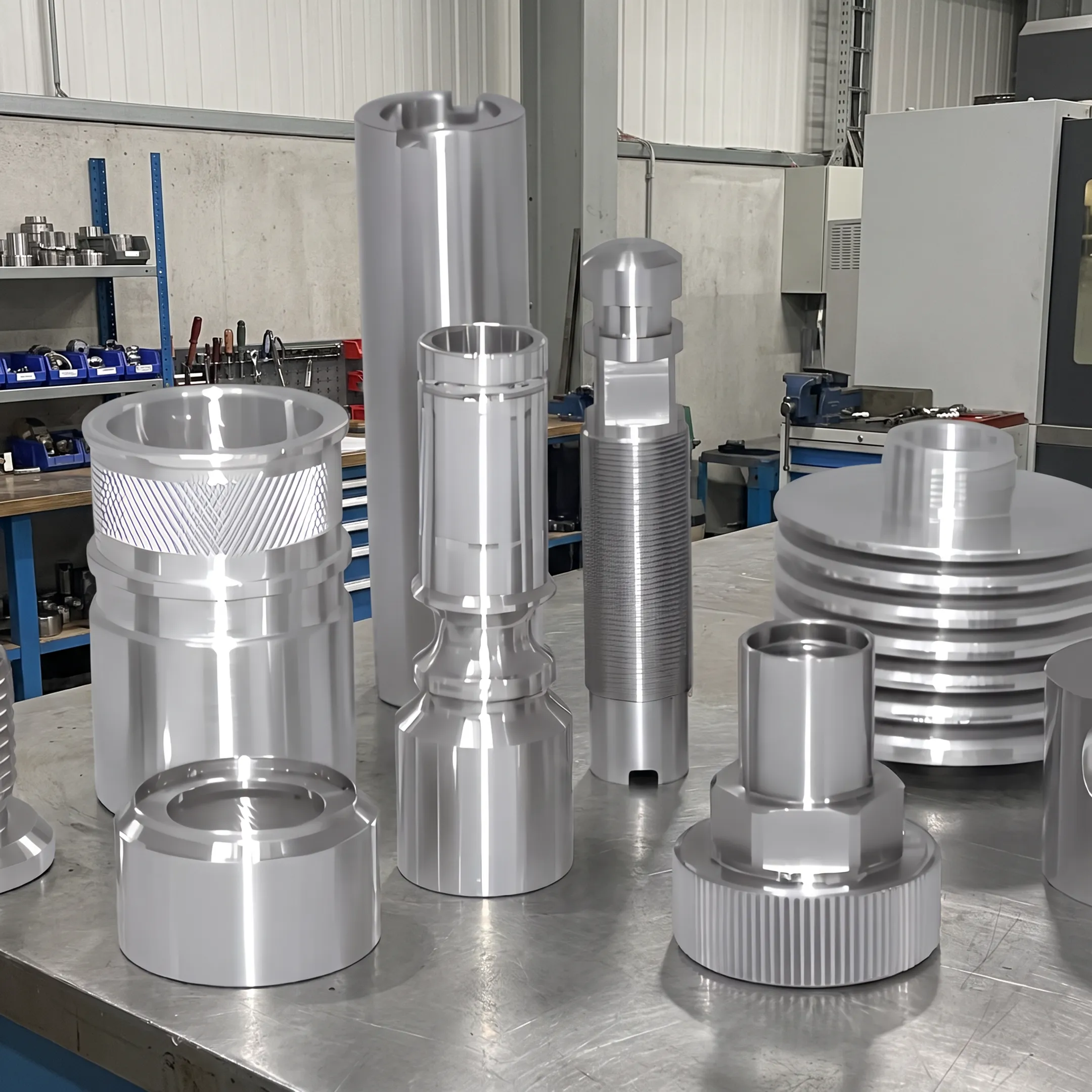 Detailed view of precision-cast aluminum and brass alloy industrial components.