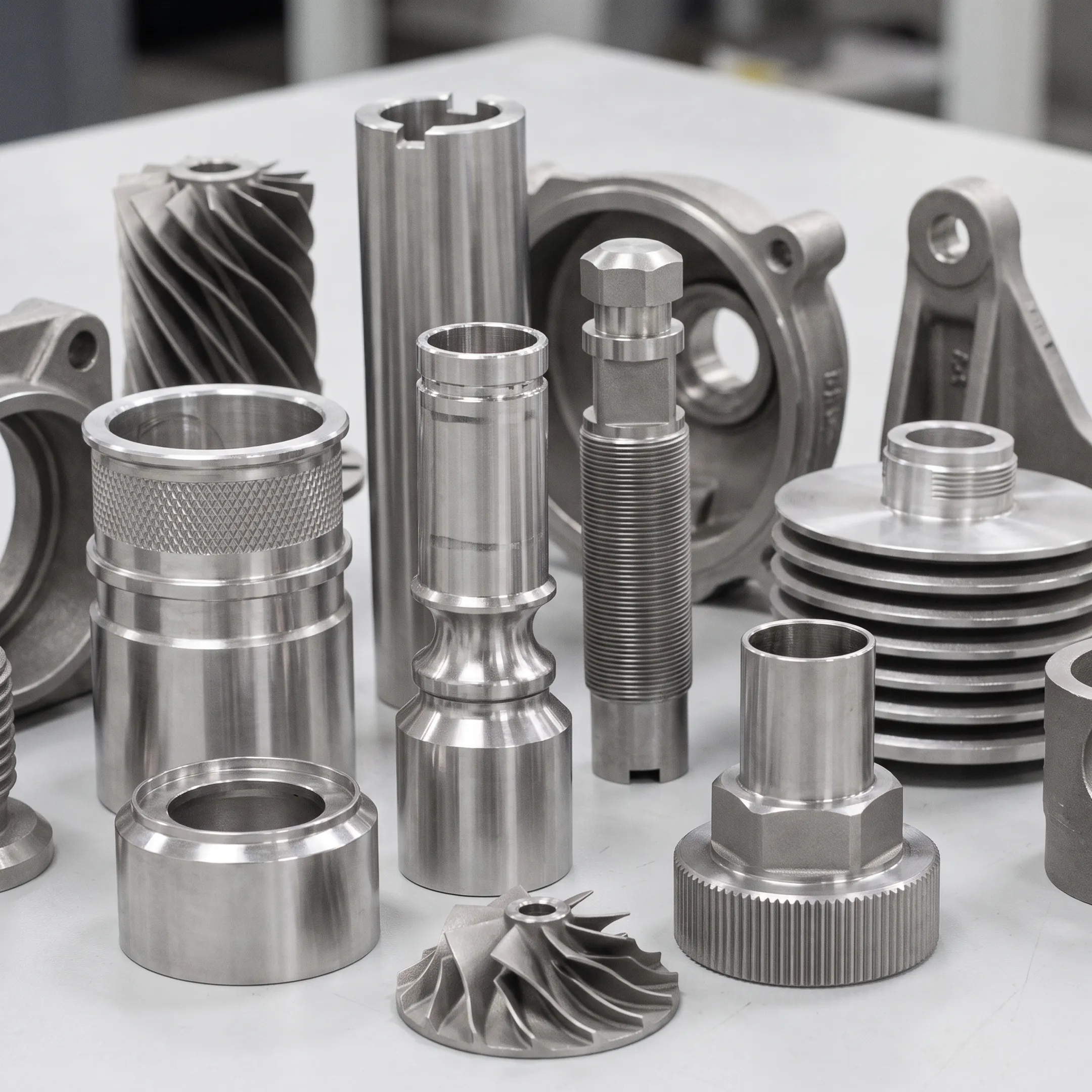 Precision cast metal components arranged in a manufacturing facility
