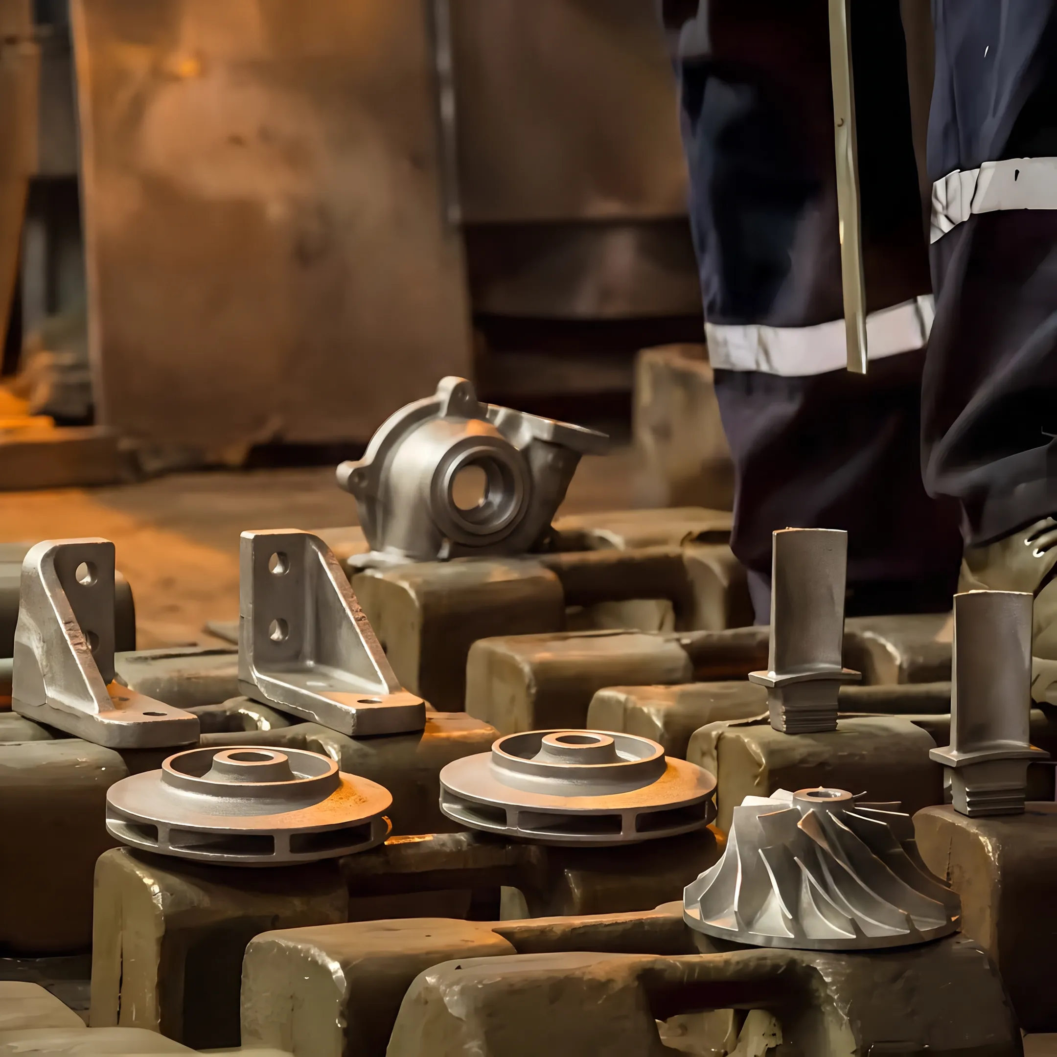 Metal casting components arranged beside a manufacturing furnace