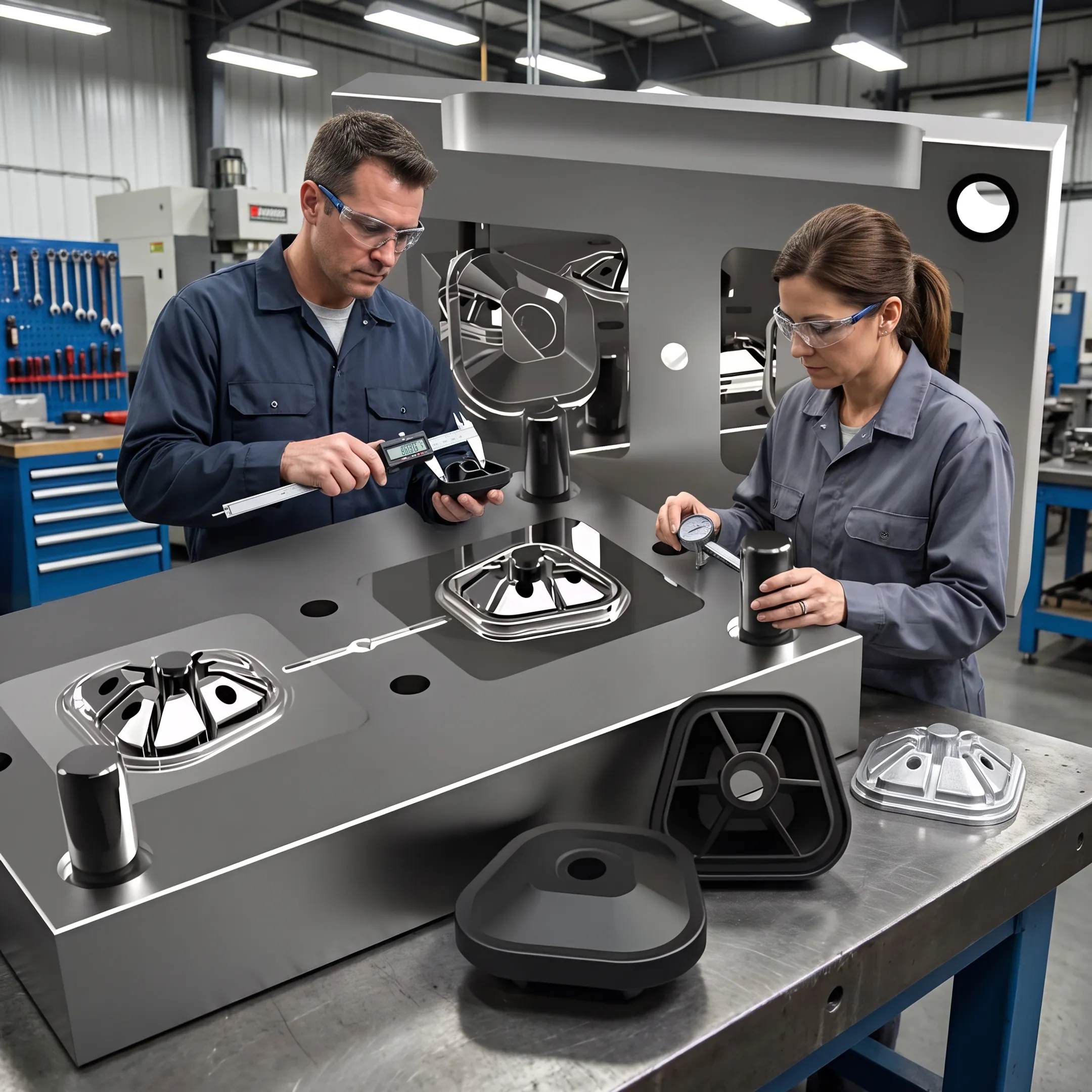 Permanent mold aluminum casting components in an industrial manufacturing facility