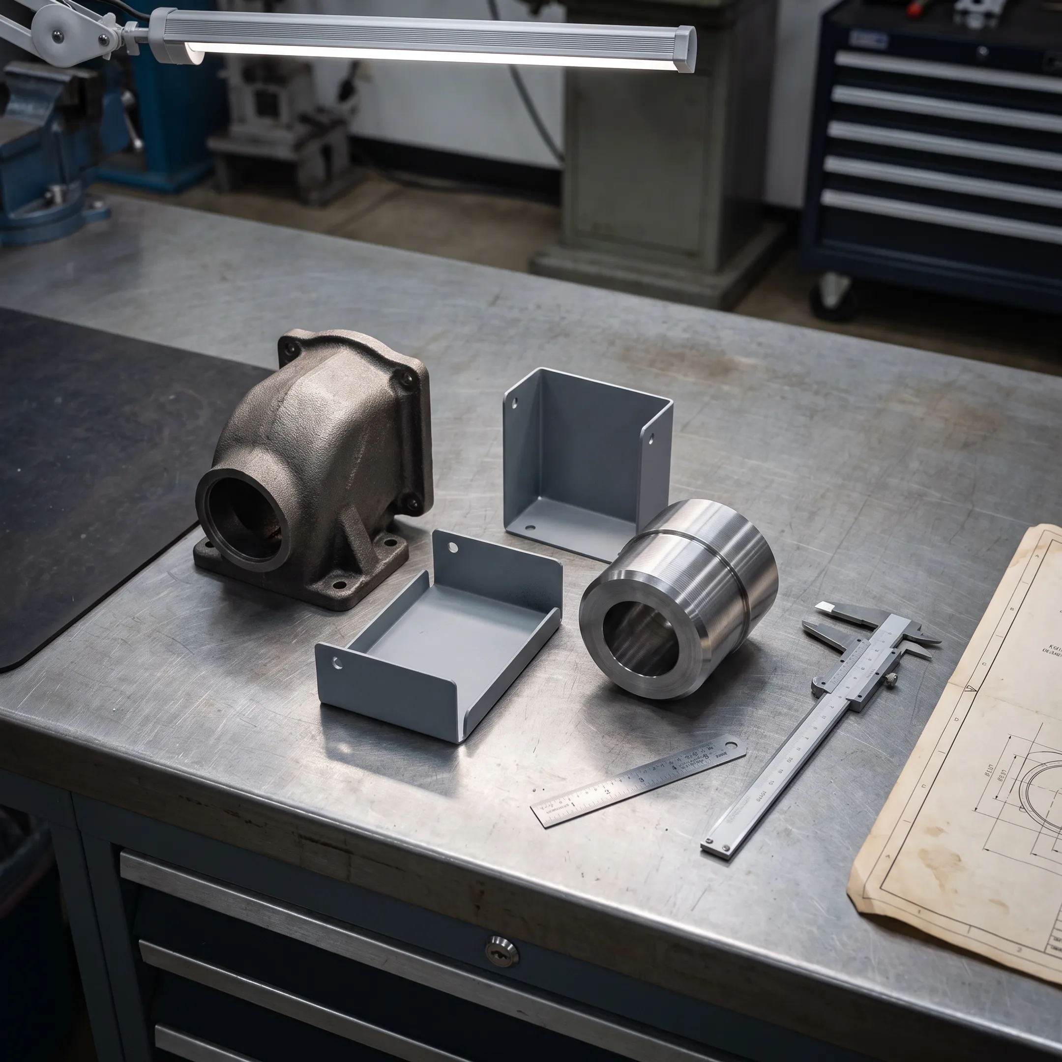 Finished precision cast and fabricated metal parts ready for quality inspection