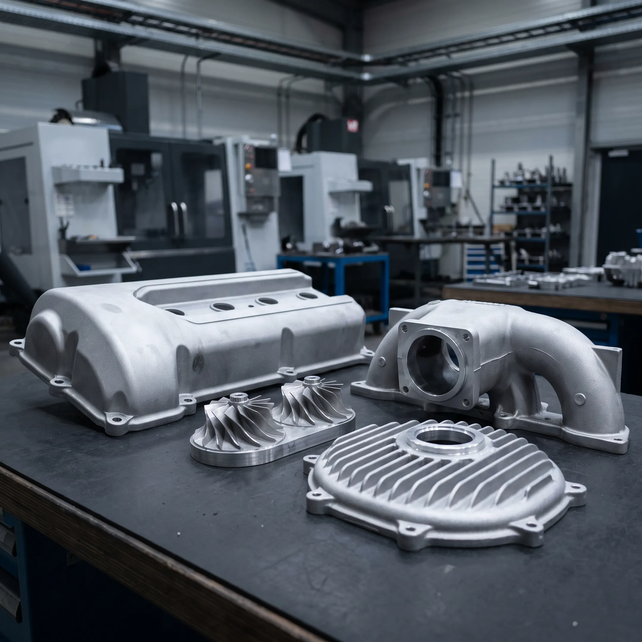 Aluminum casting components prepared for industrial manufacturing