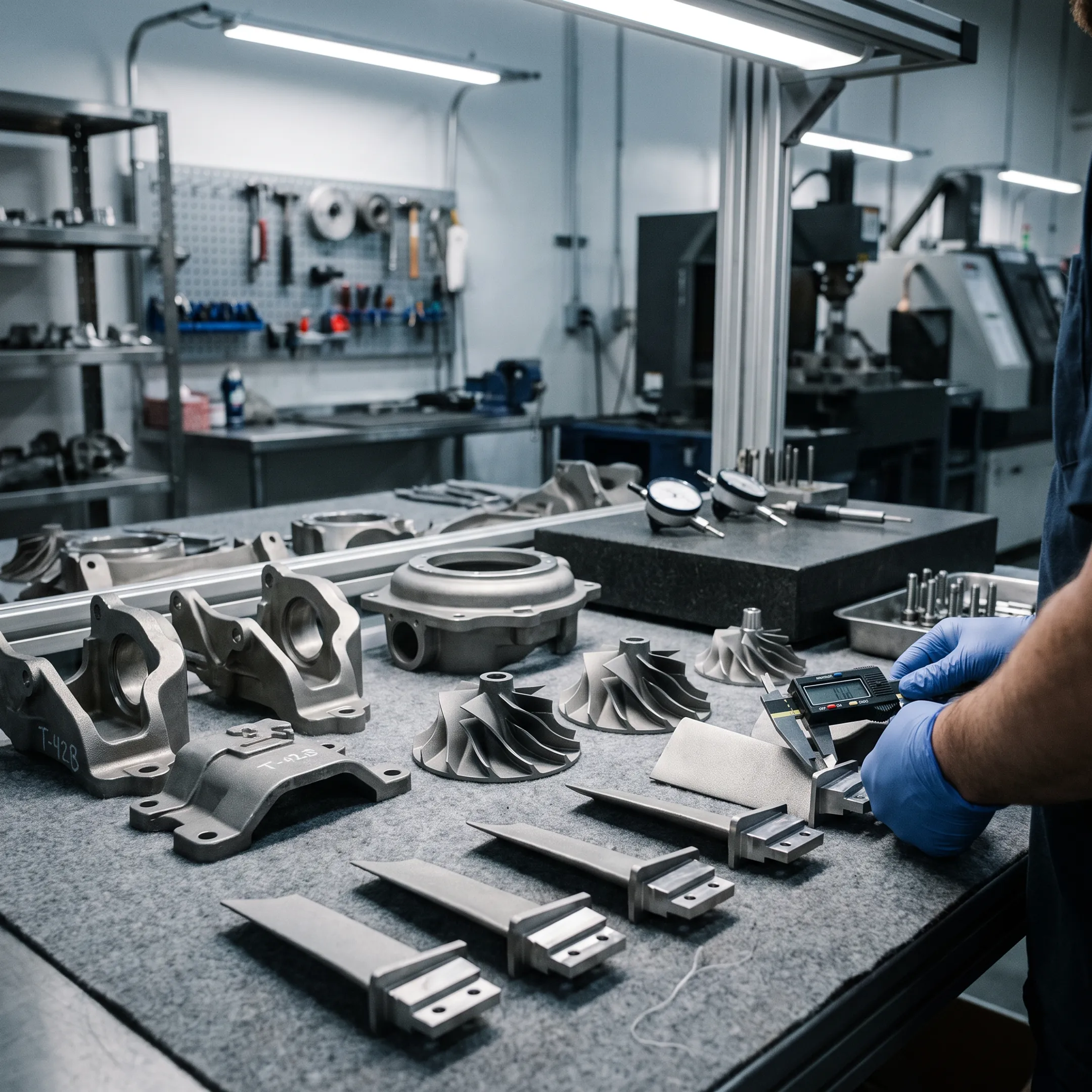 Metal casting components arranged beside a manufacturing furnace