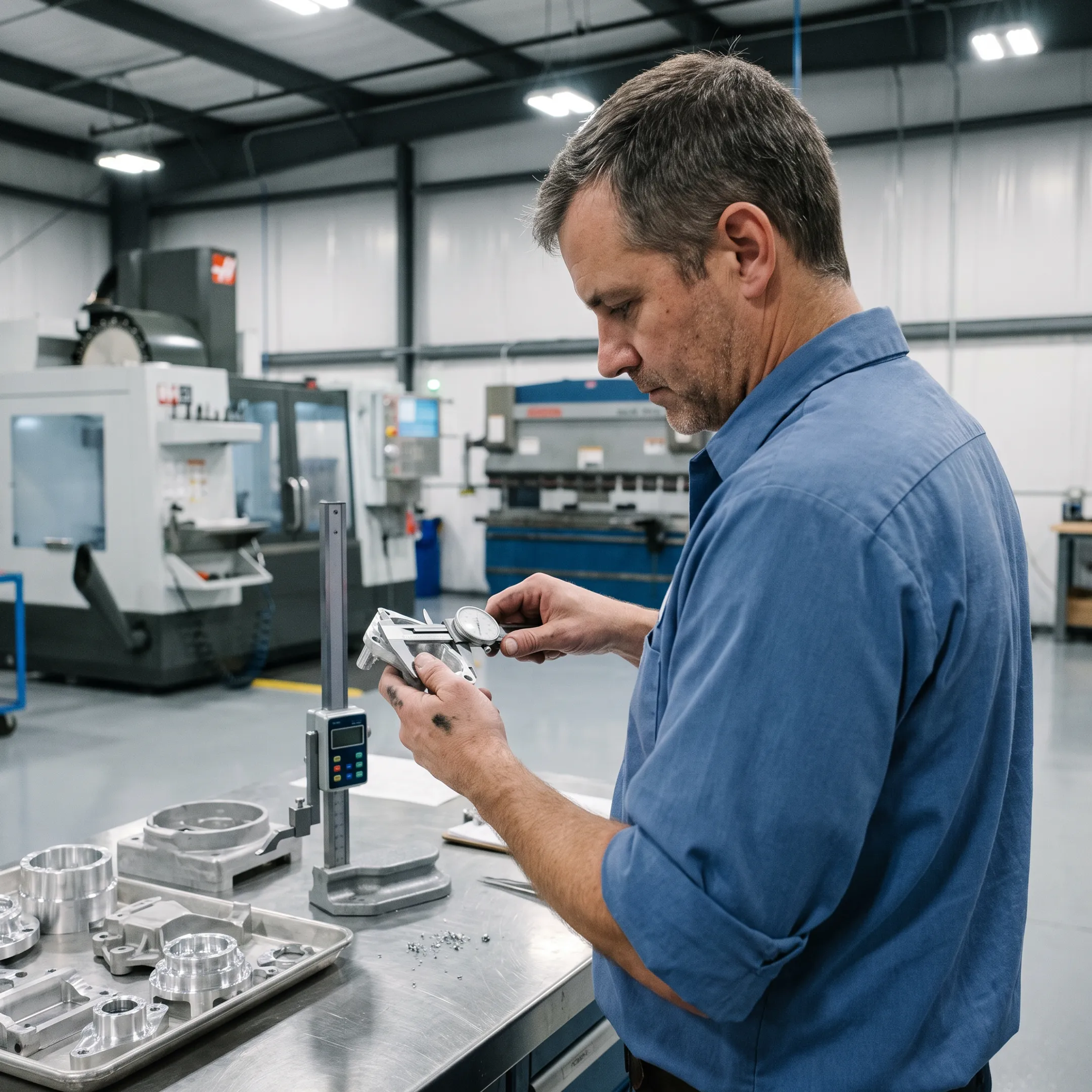 Engineer inspecting a precision cast metal component