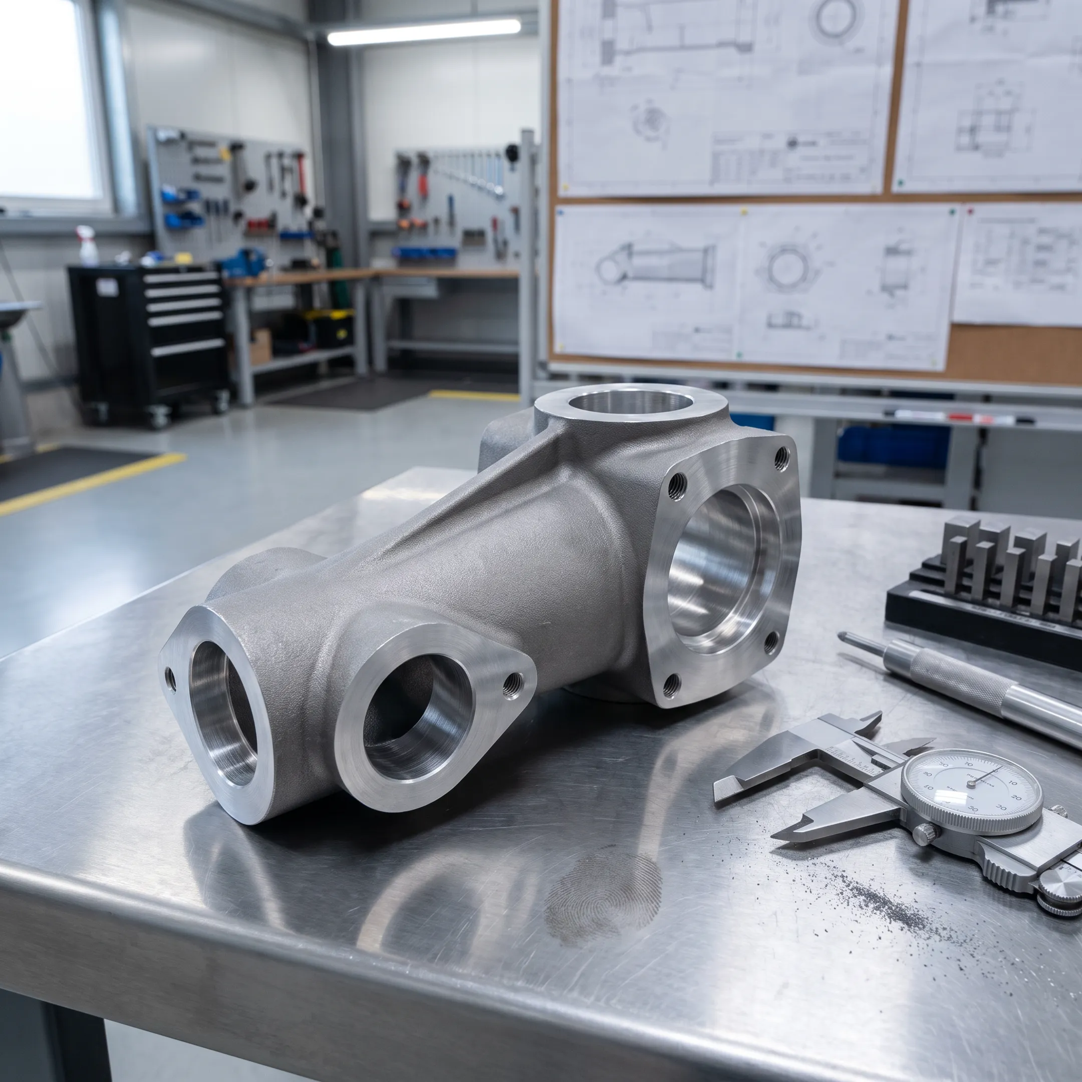 Precision titanium investment casting component inspected in a modern industrial manufacturing facility