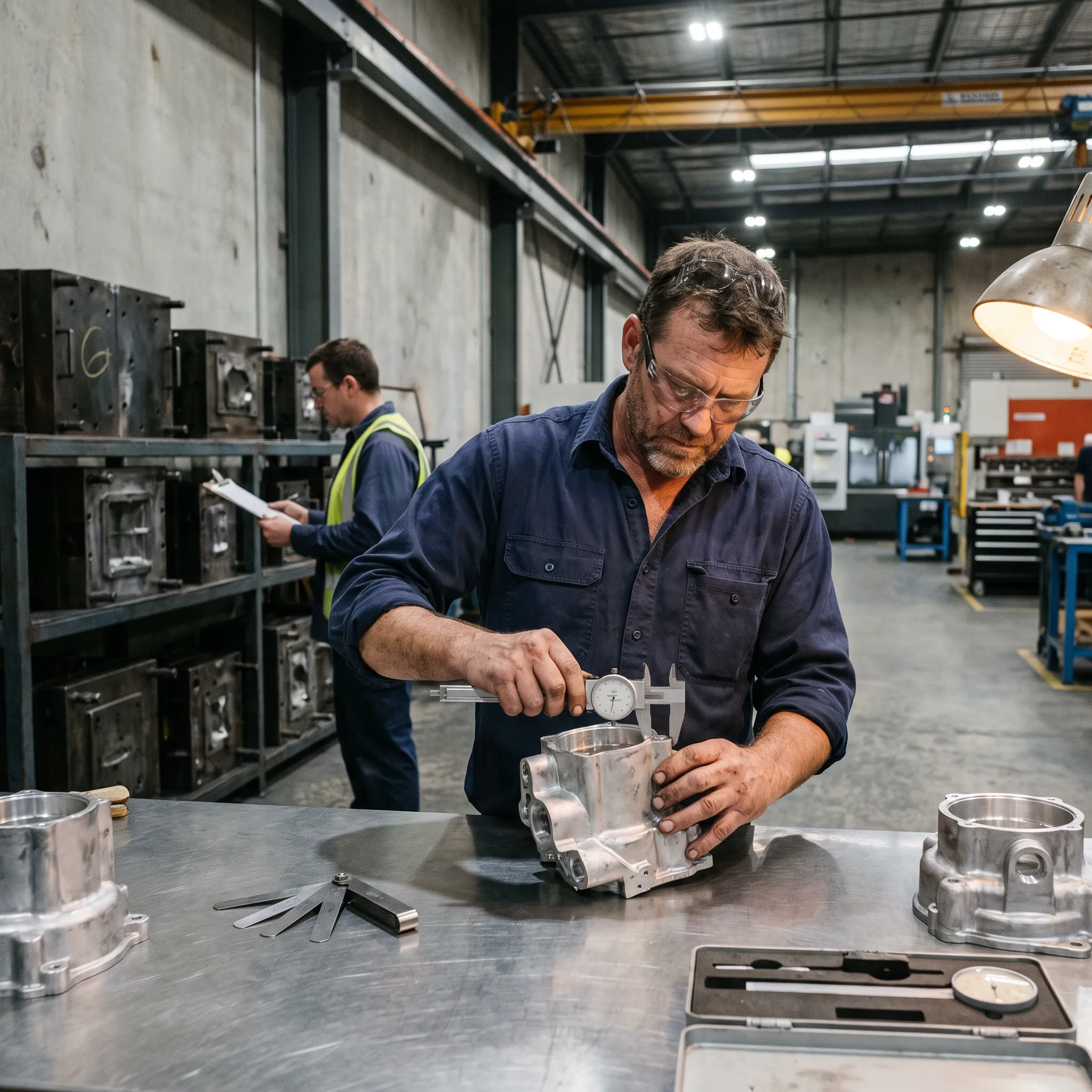Permanent mold aluminum casting components in an industrial manufacturing facility