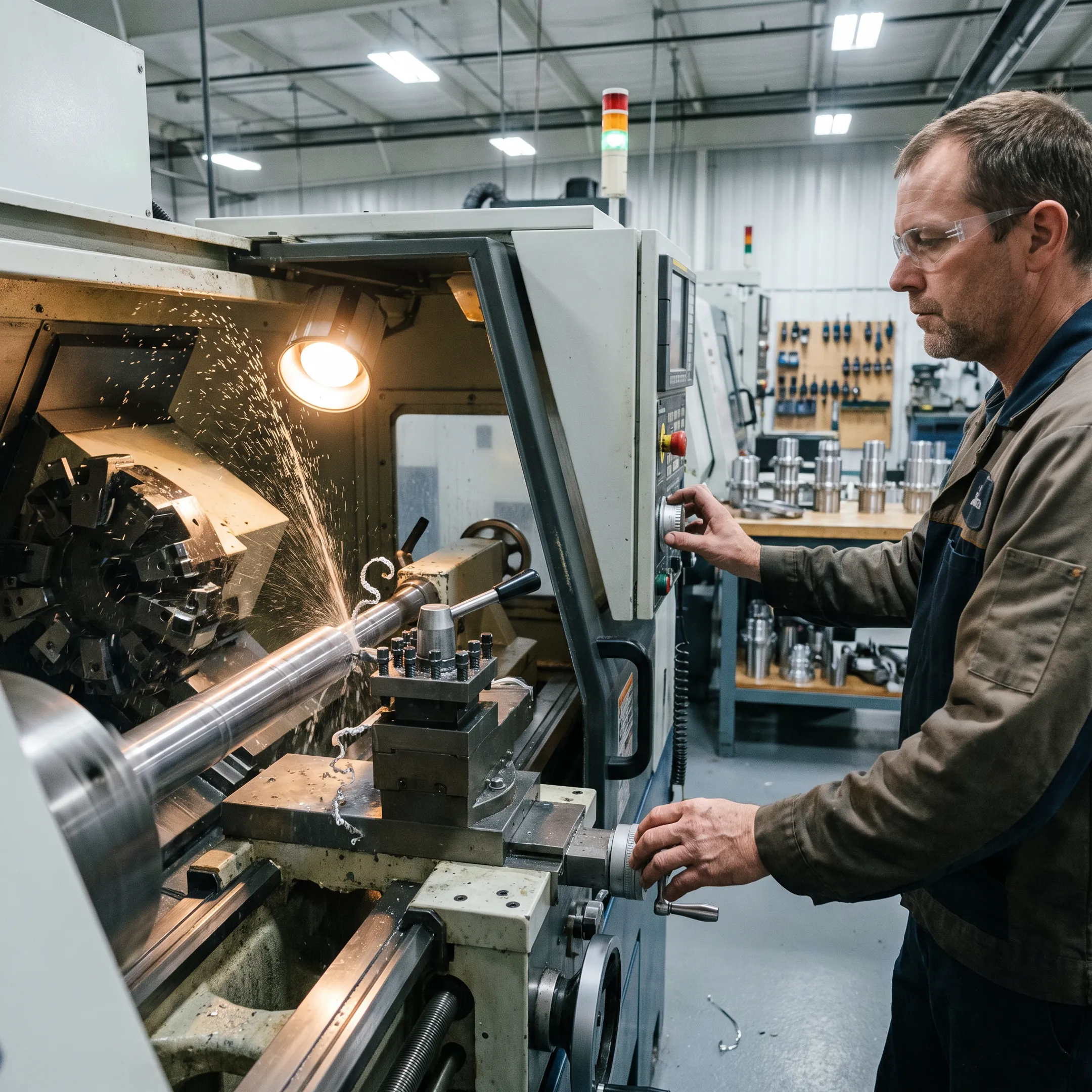 Precision CNC turning machine producing a metal component