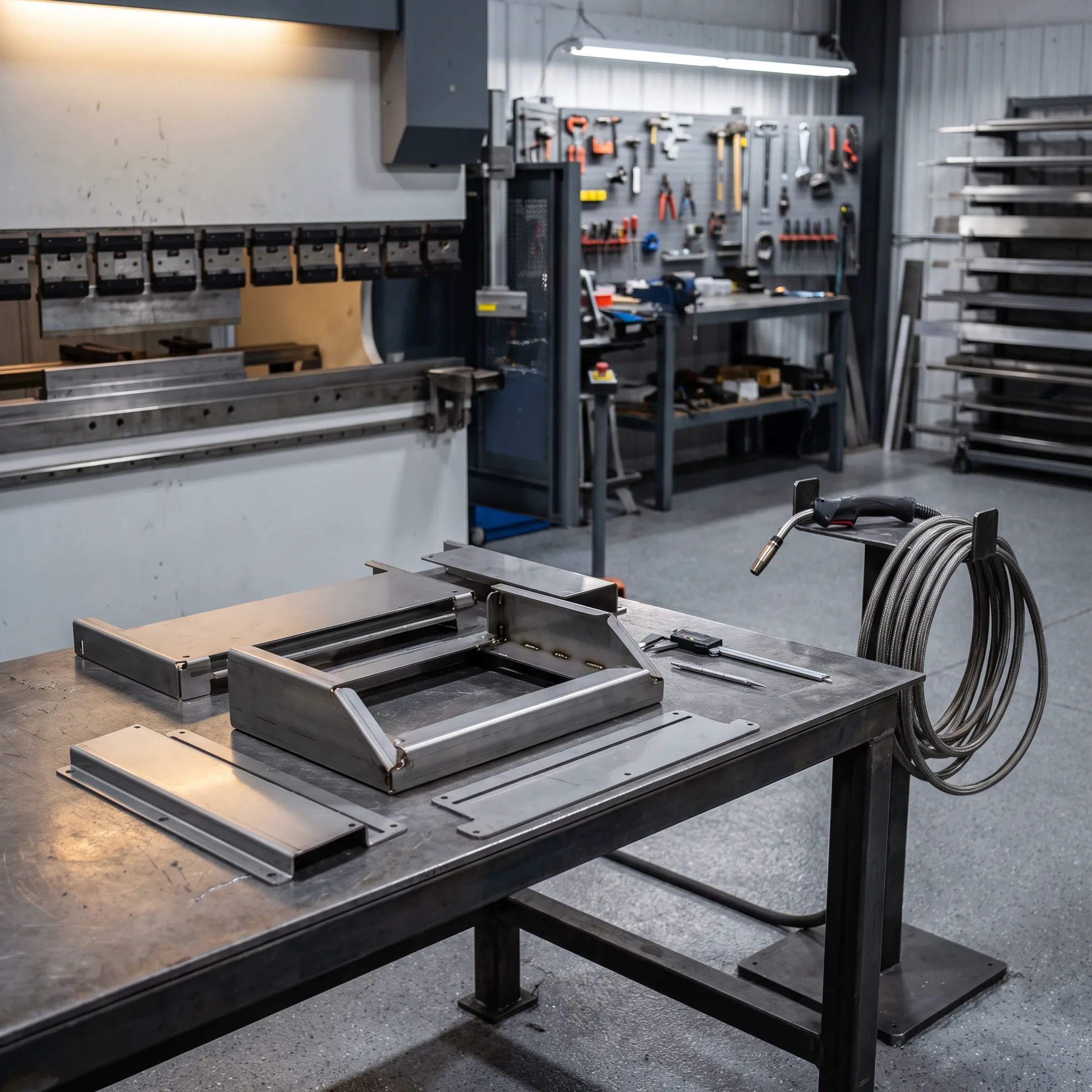 Stainless steel sheet metal fabrication workbench