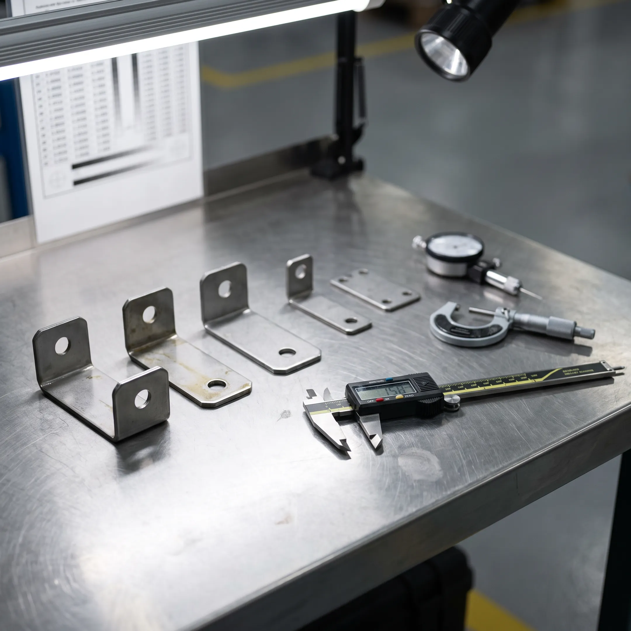 Stamped metal parts ready for inspection