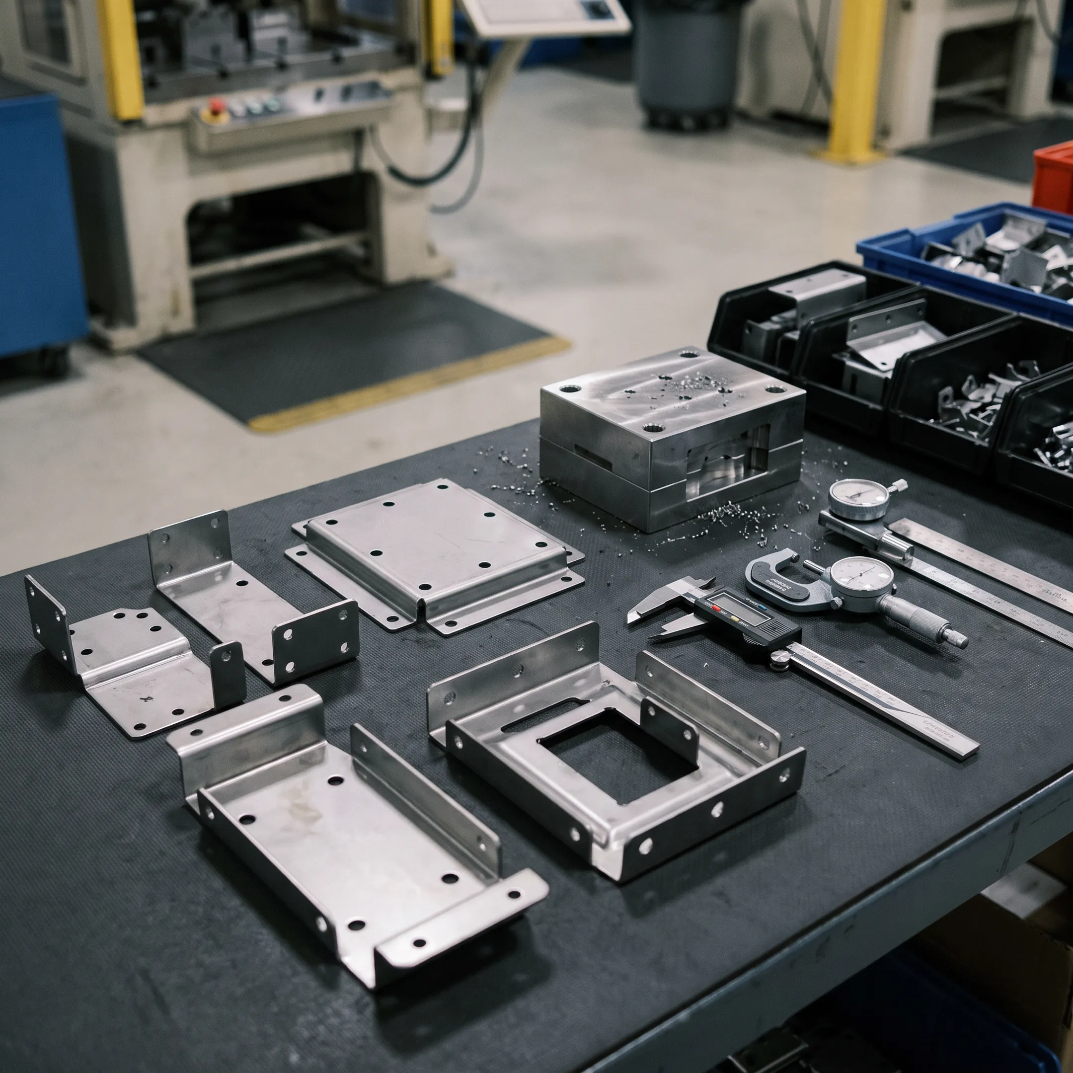 Stamped metal components with tooling and inspection setup