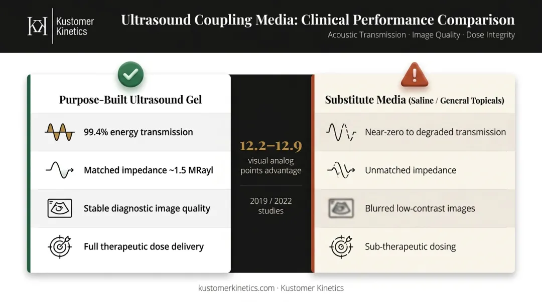 Ultrasound gel versus substitute media coupling performance comparison diagnostic and therapeutic outcomes