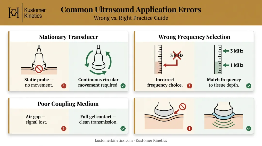 Three most common therapeutic ultrasound misapplication errors and correct techniques