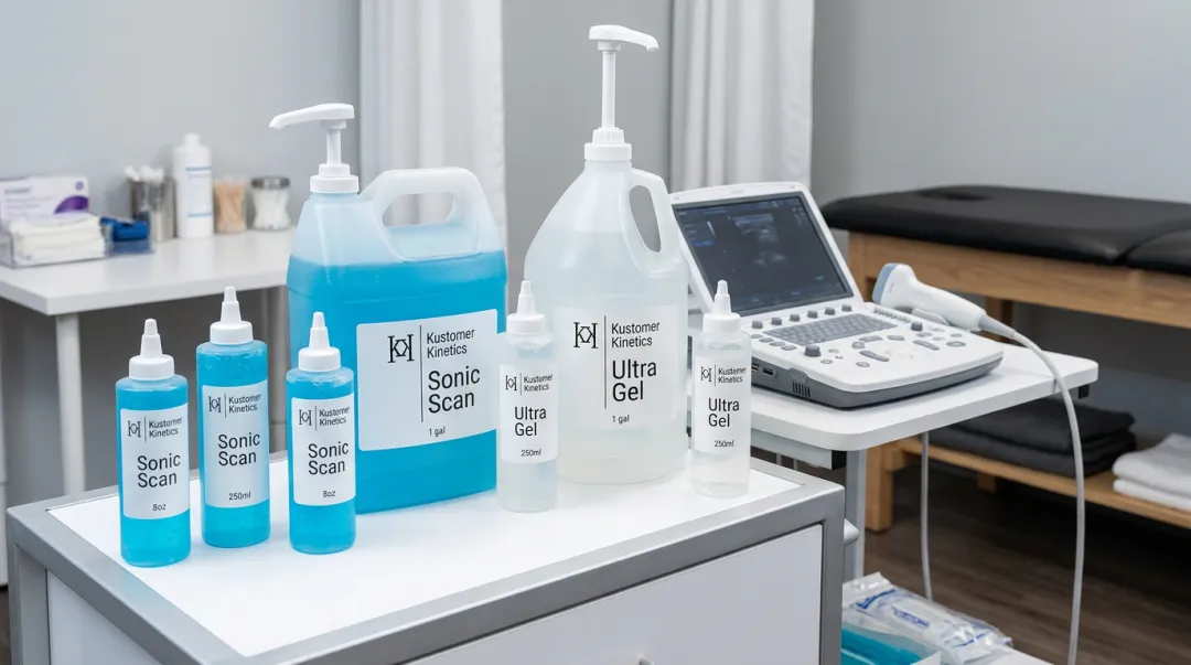 Kustomer Kinetics Sonic Scan and Ultra Gel ultrasound couplant products in clinical setting