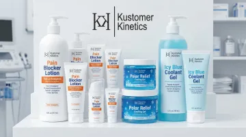 Kustomer Kinetics professional topical analgesic product line including Pain Blocker lotion and cooling gels