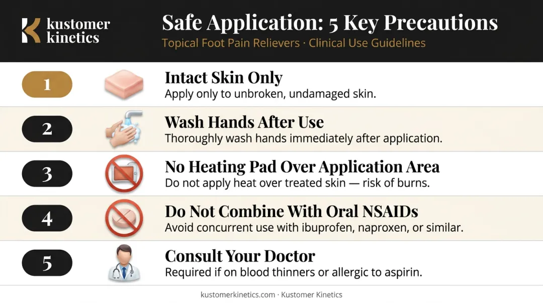 Five topical pain reliever foot application safety rules step-by-step visual guide