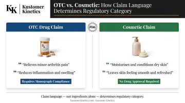 OTC drug claim versus cosmetic claim side-by-side regulatory comparison infographic