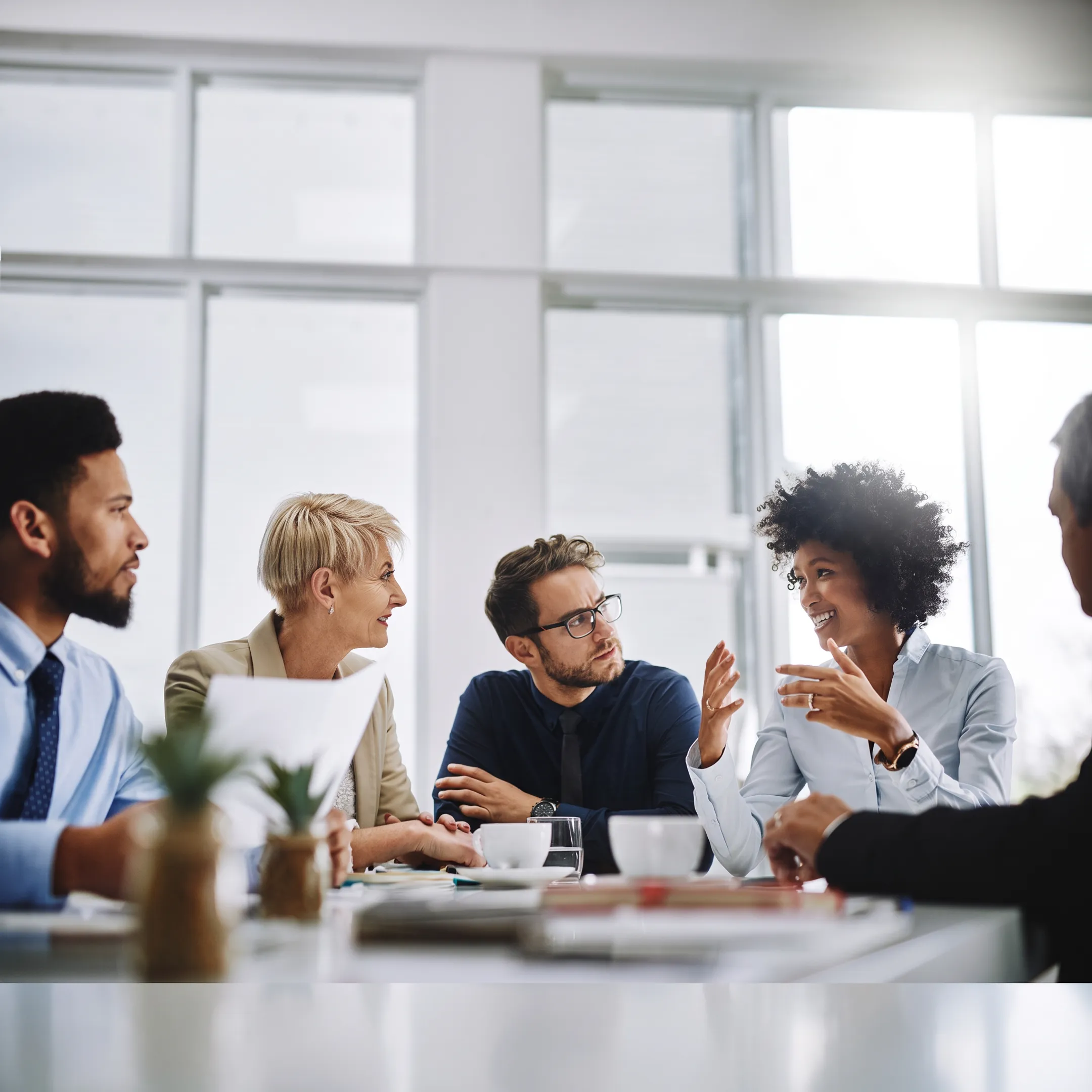 Advisor explaining retirement plan options to a business team