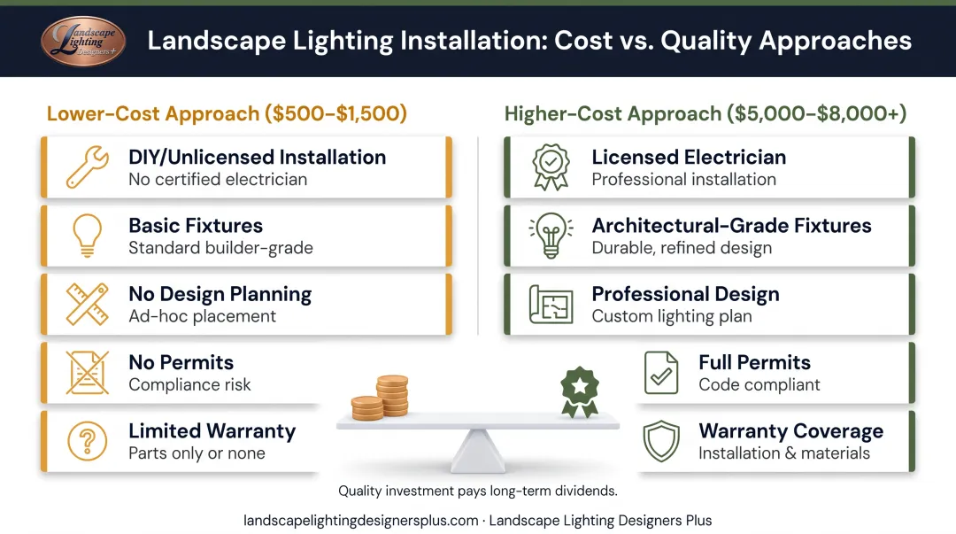 Low-cost versus high-cost soffit lighting installation side-by-side comparison