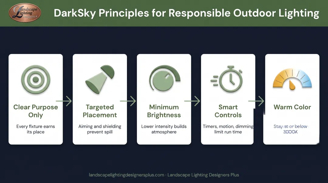 Five DarkSky International principles for responsible outdoor lighting implementation guide