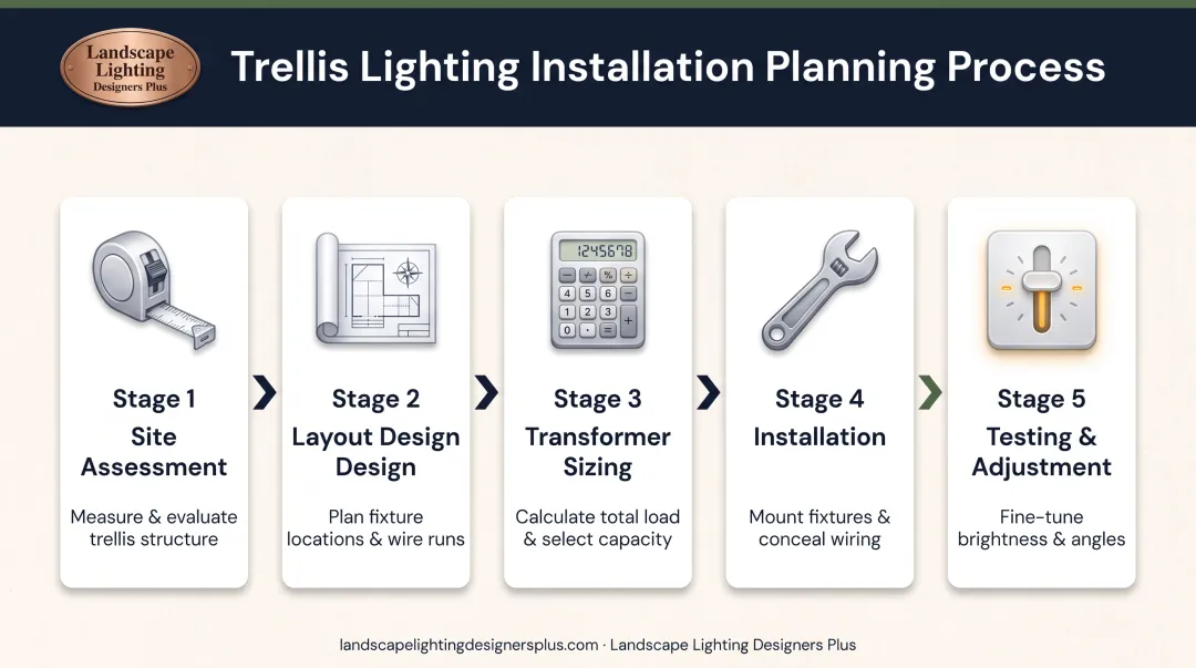 Low-voltage trellis lighting installation planning process from assessment to completion