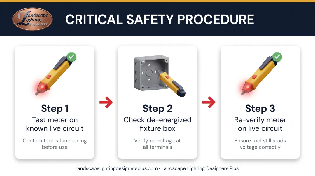 3-step voltage testing safety procedure for electrical fixture work verification
