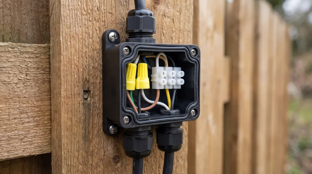 Weatherproof outdoor electrical junction box with gaskets and wire connectors for wet locations