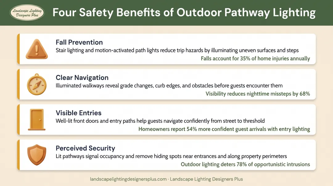 Four-layer safety benefits of outdoor pathway lighting from fall prevention to security perception