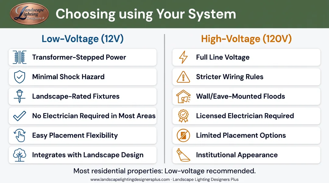 Low-voltage versus high-voltage security lighting systems side-by-side comparison chart