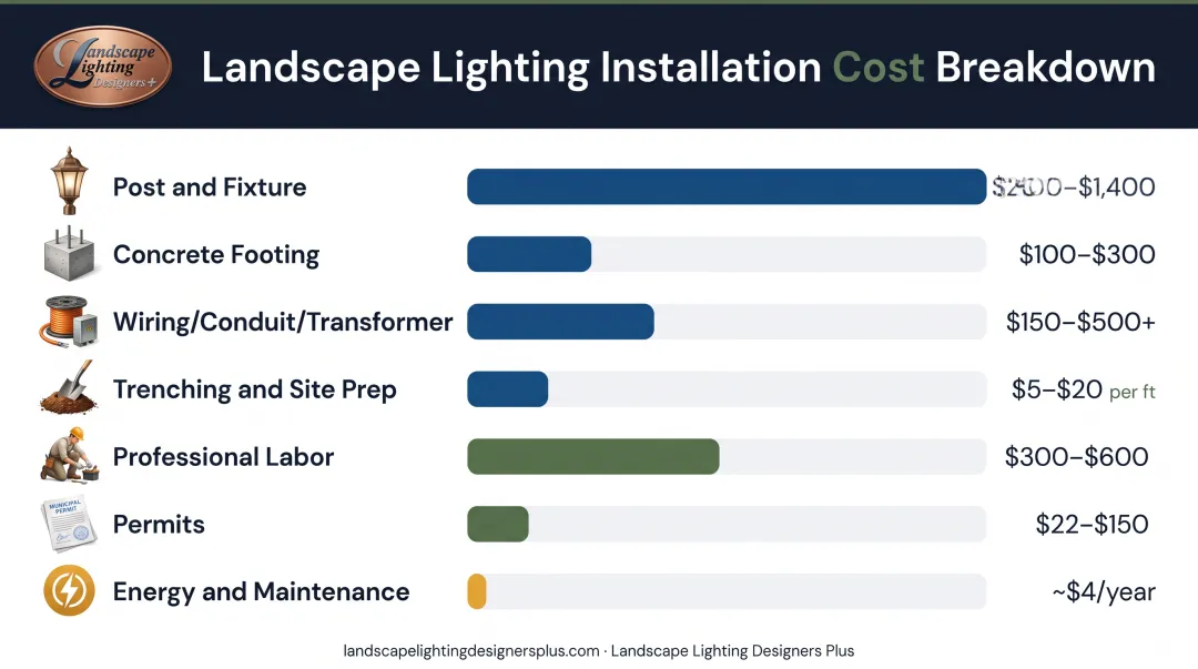 Complete lamp post installation cost breakdown by component from materials to labor