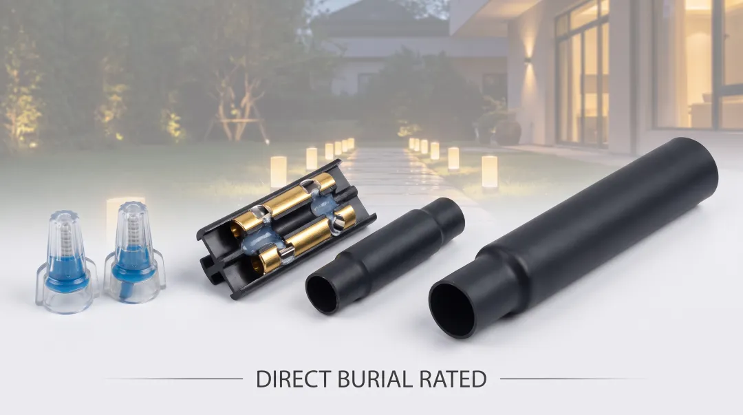 Waterproof direct-burial wire connectors for outdoor landscape lighting connections