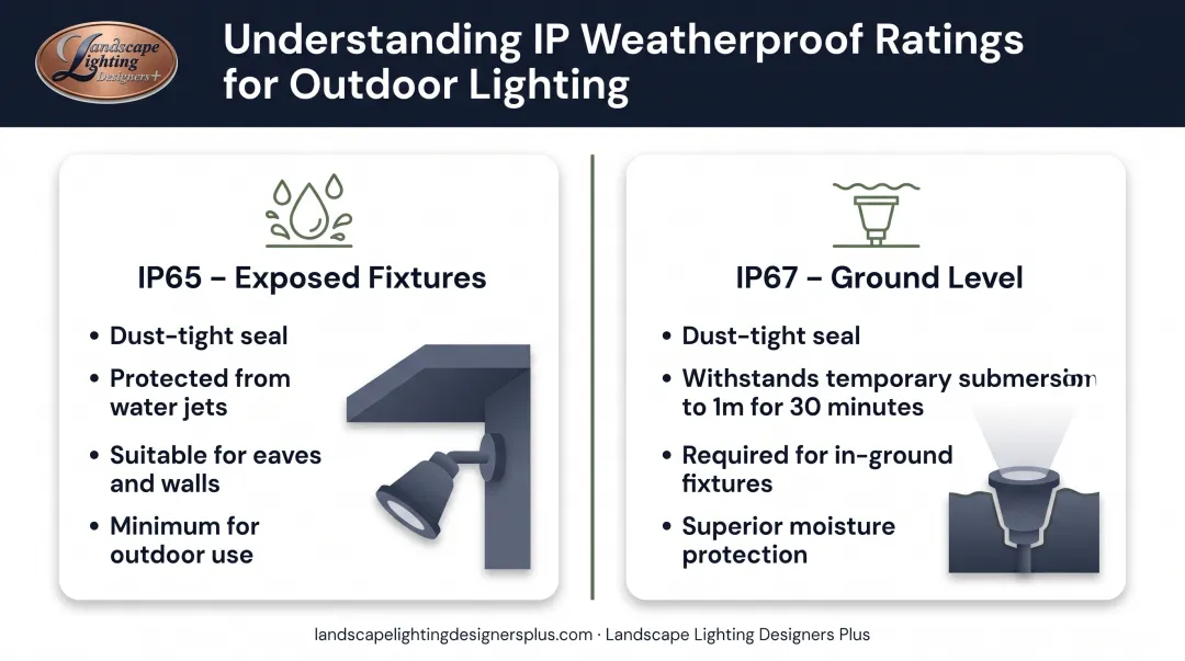 IP65 versus IP67 weatherproof rating comparison for outdoor lighting fixtures