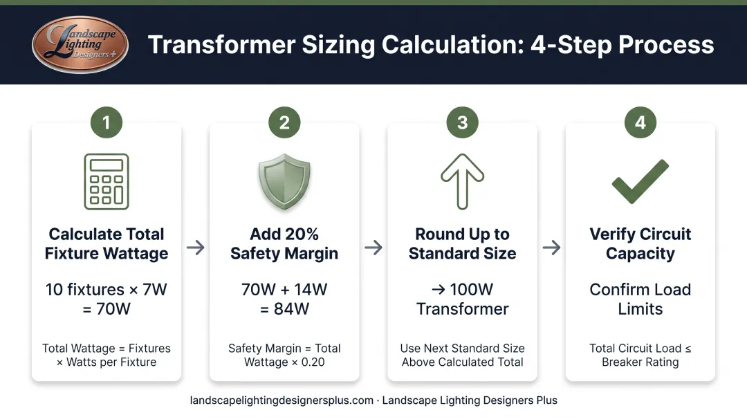 Transformer sizing calculation process for 12V landscape lighting systems
