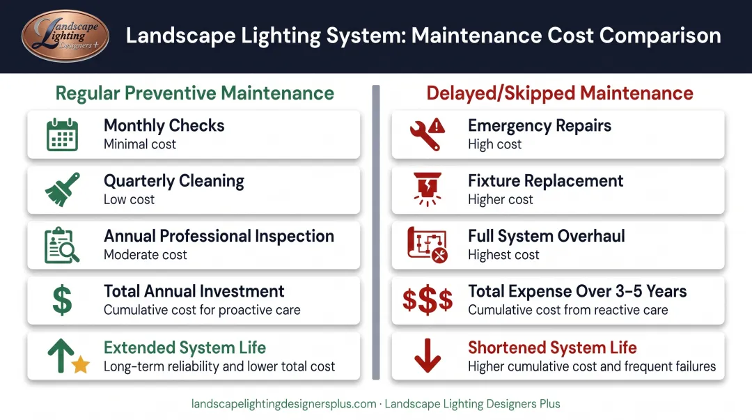 Cost comparison of preventive maintenance versus delayed emergency landscape lighting repairs