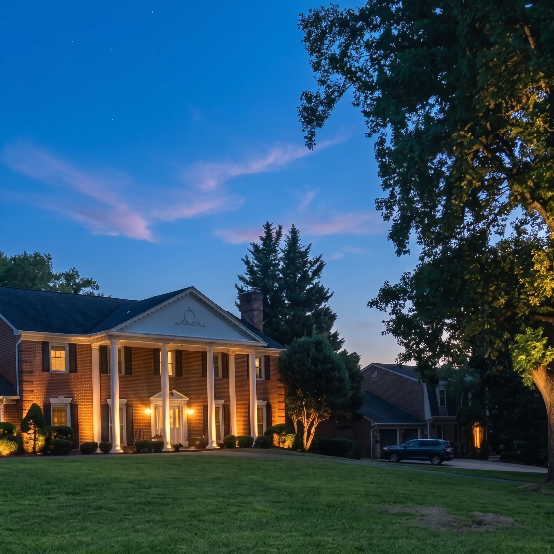 Designer adjusting dimmable landscape lighting at dusk