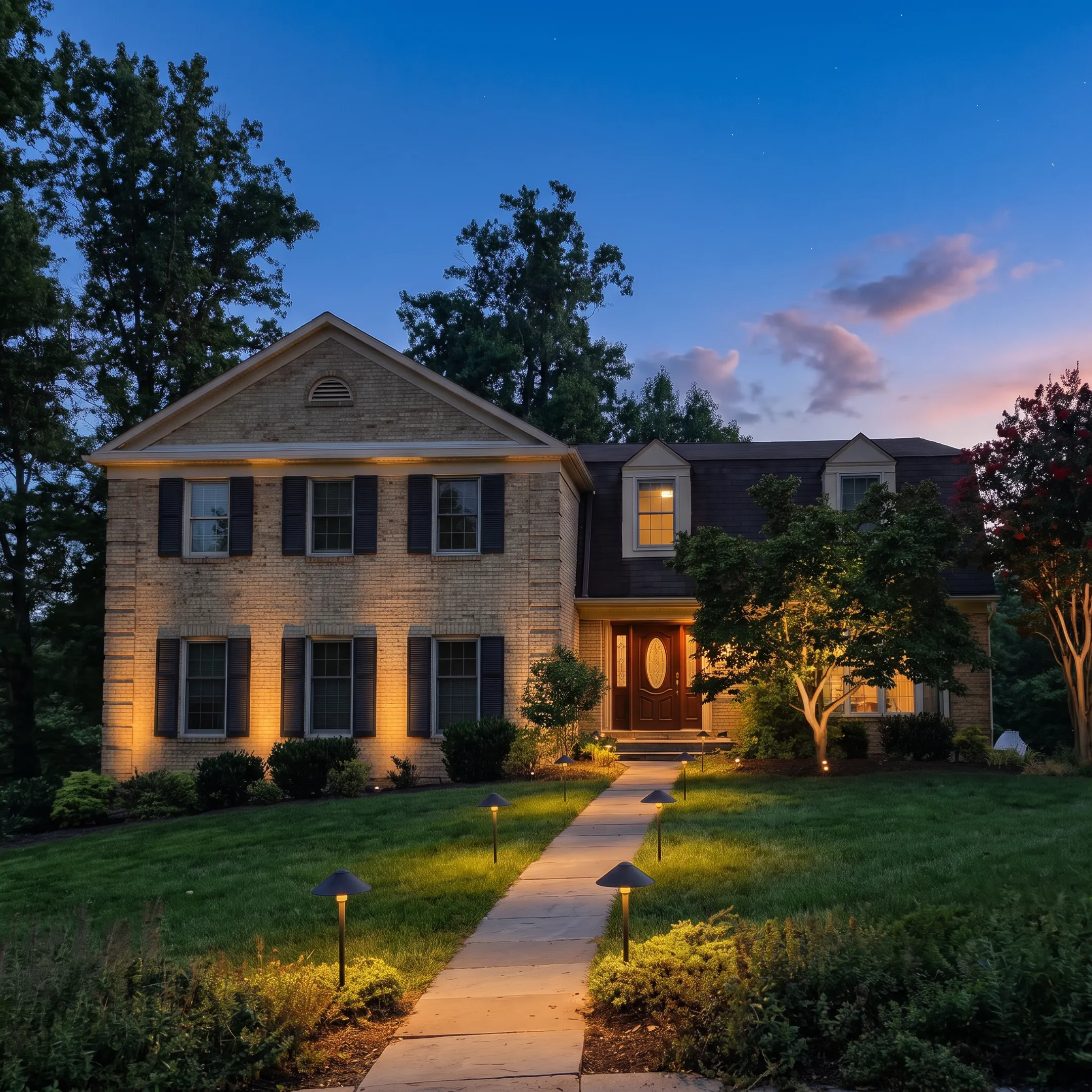 Designer installing discreet tree-mounted landscape lighting