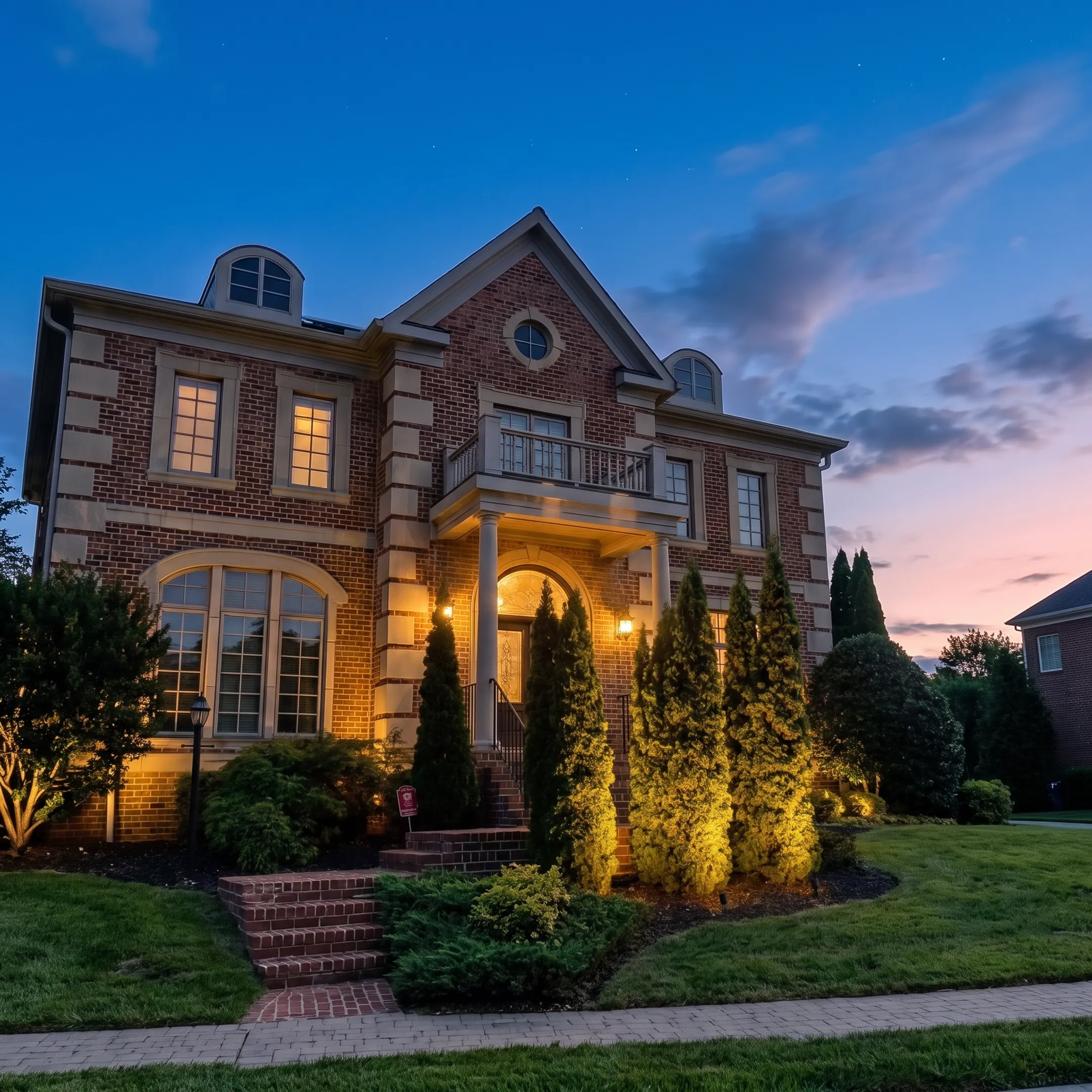 Designer reviewing front landscape lighting at a residence