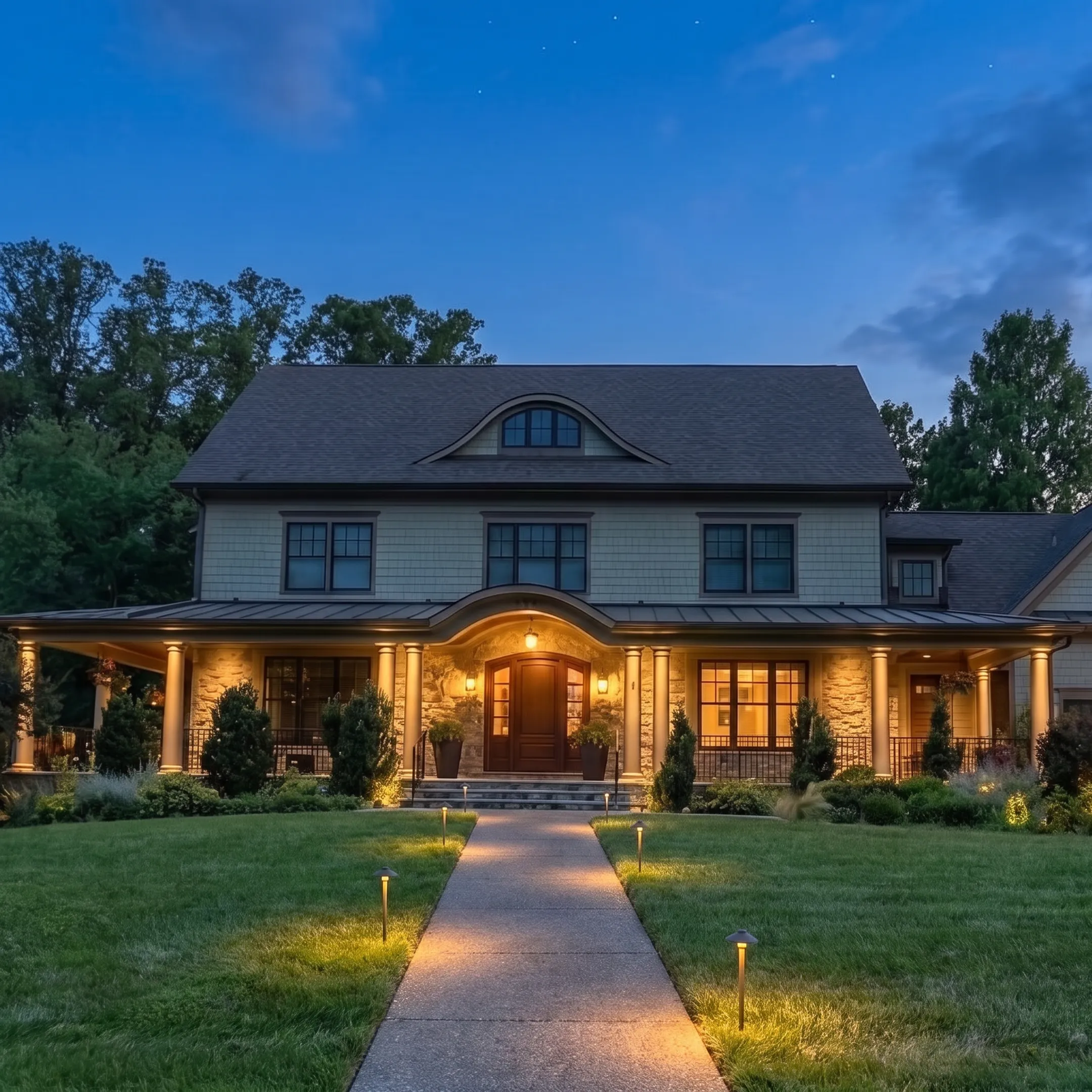 Designer reviewing deck rail lighting layout with homeowner