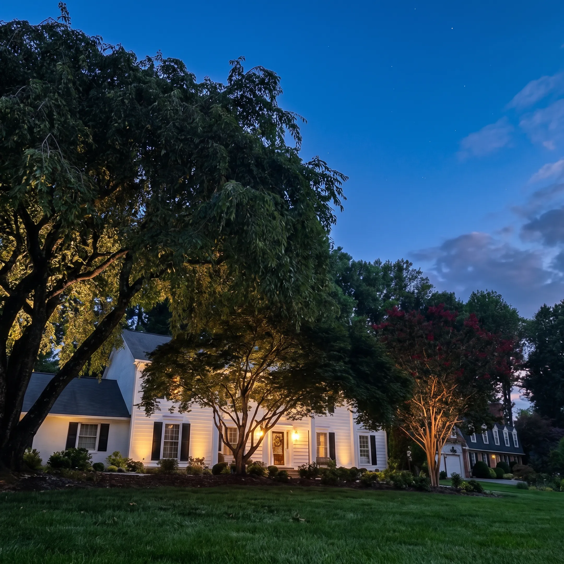 Designer planning outdoor lighting around a residential garden