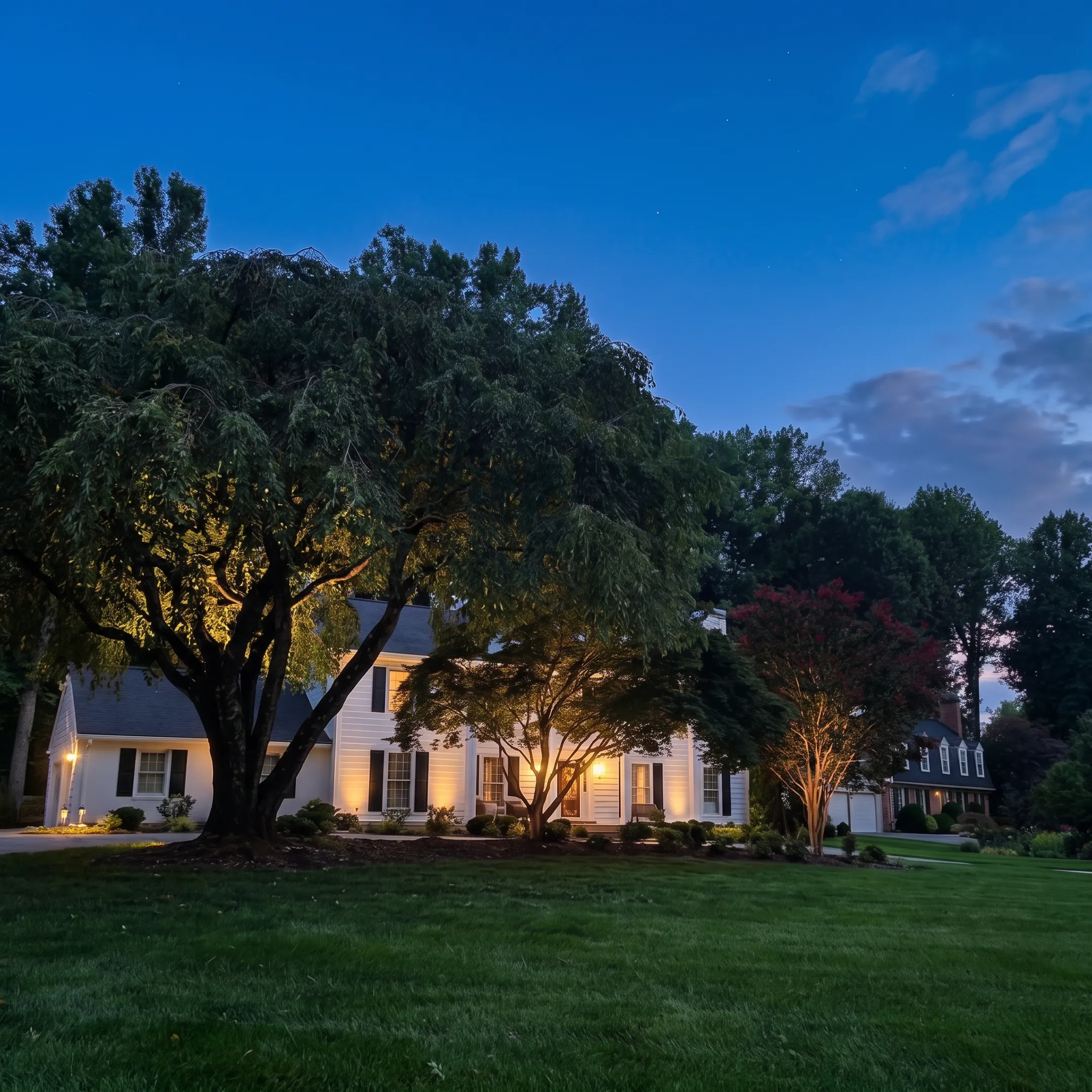 Landscape lighting designer planning LED fixture placement in a garden