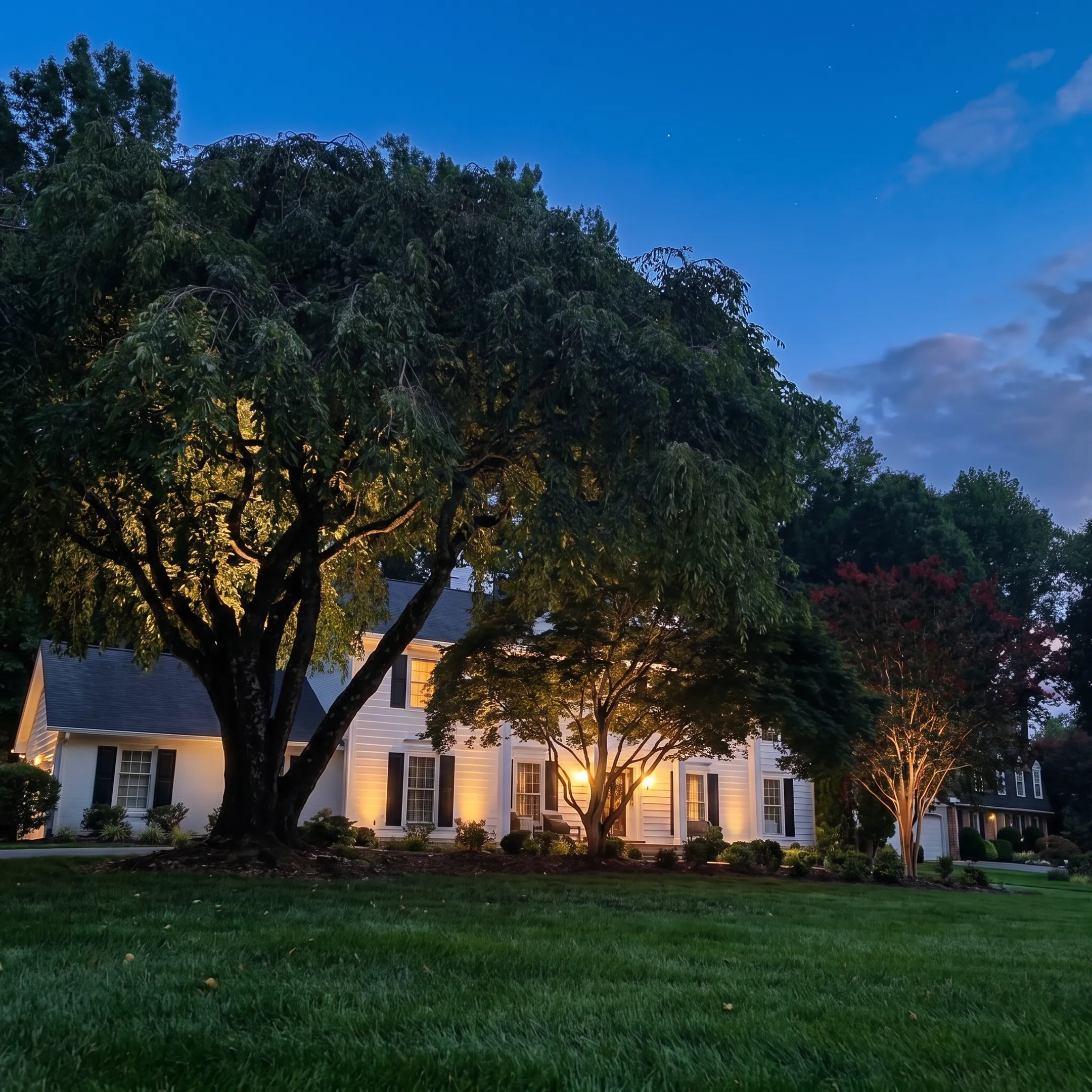 Landscape lighting designer planning perimeter lighting at a home