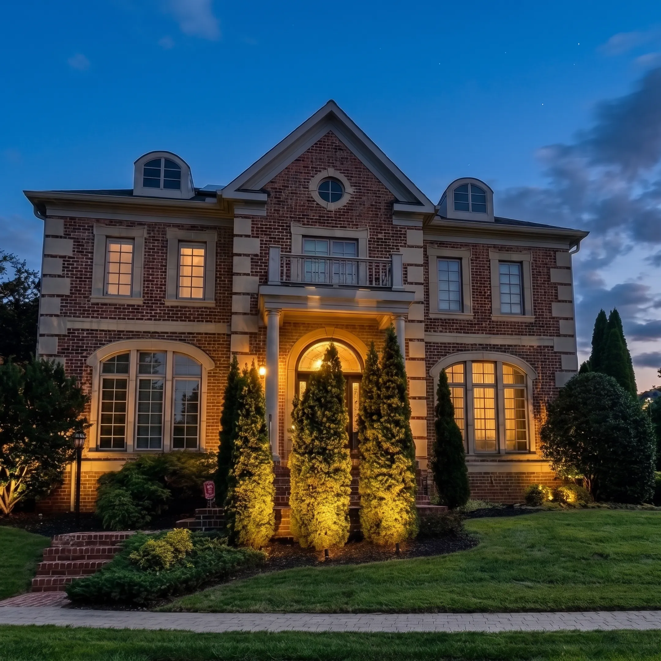 Designer reviewing an exterior downlighting plan with a homeowner