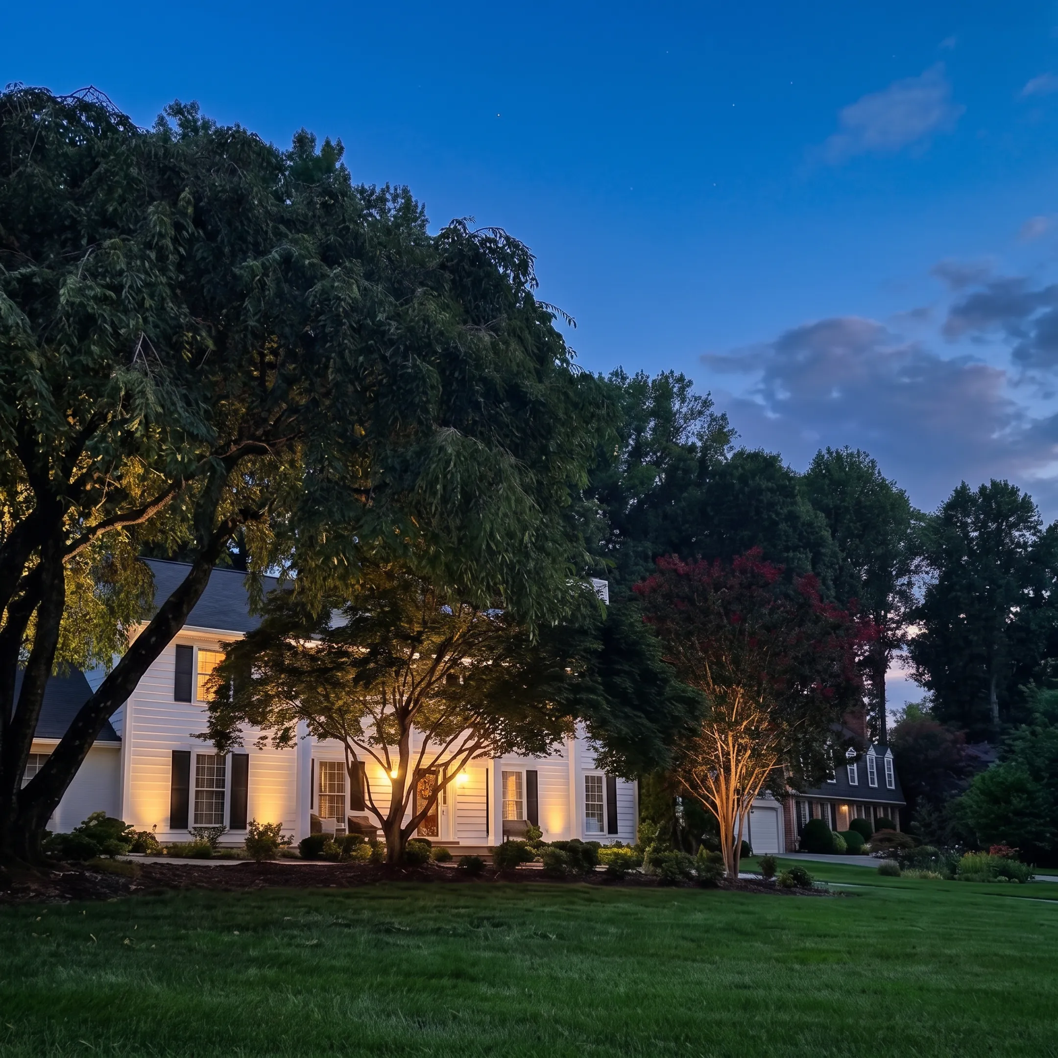 Designer planning LED landscape lighting around a residential garden