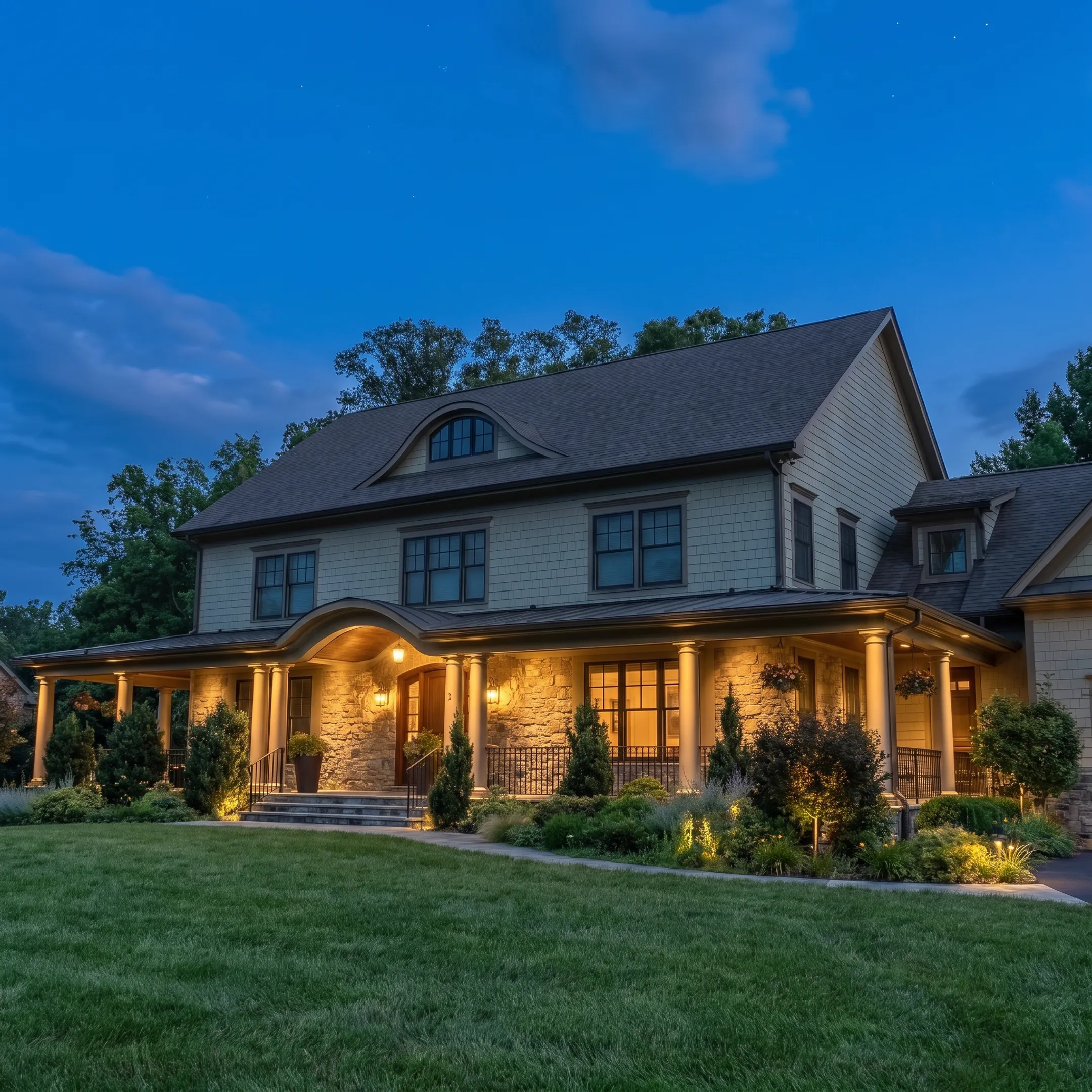 Landscape lighting designer planning fixtures in a residential garden