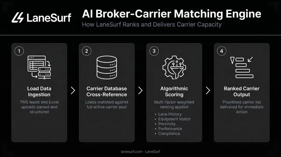 AI freight carrier matching engine process from load ingestion to ranked carrier list