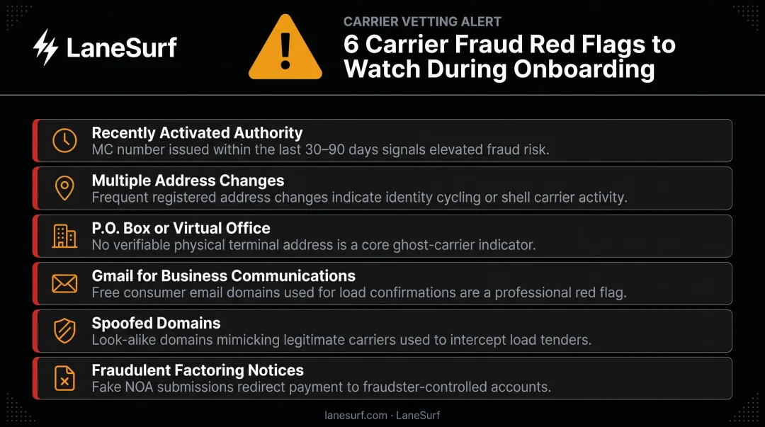 Six carrier fraud red flags freight brokers must identify during onboarding