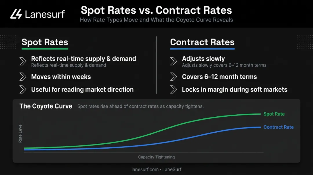 Spot rate versus contract rate freight comparison side-by-side infographic