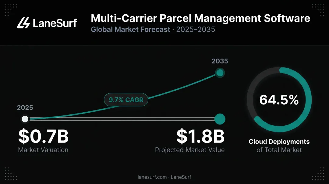 Multi-carrier shipping software market growth from 2025 to 2035 projection infographic